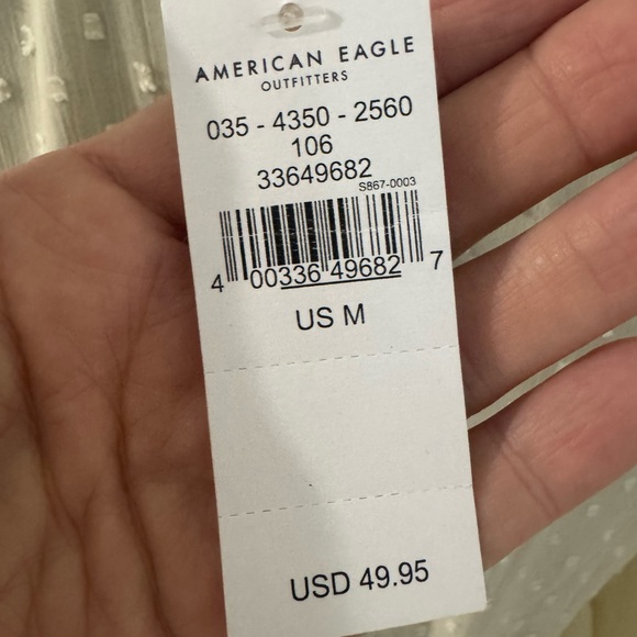 American Eagle Outfitter Swiss Dot Peplum V Neck Long Sleeve Blouse Cream Size M - Picture 6 of 7